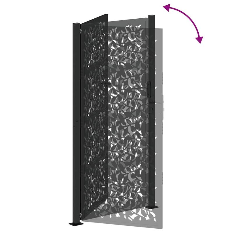 vidaXL Garden Gate Black Steel Leaf Design