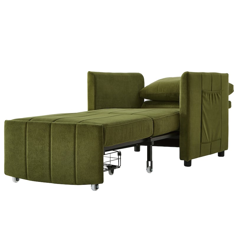 Roomfitters Convertible Sleeper Sofa with Pull-Out Bed 5-Position Adjustable Backrest Side Pockets & Storage Basket