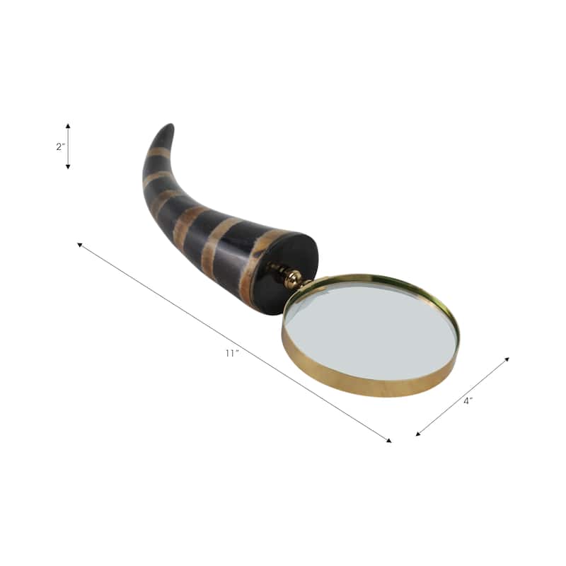 Glass Buffalo Horn Magnifying Glass Modern Casual Style - 2" Black - 11" x 4" x 2"