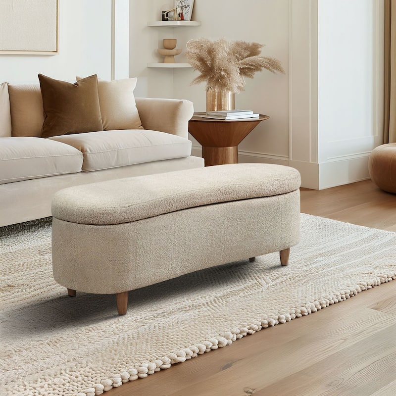 INK IVY Bailey Boucle-Style Curved Storage Accent Bench - Taupe