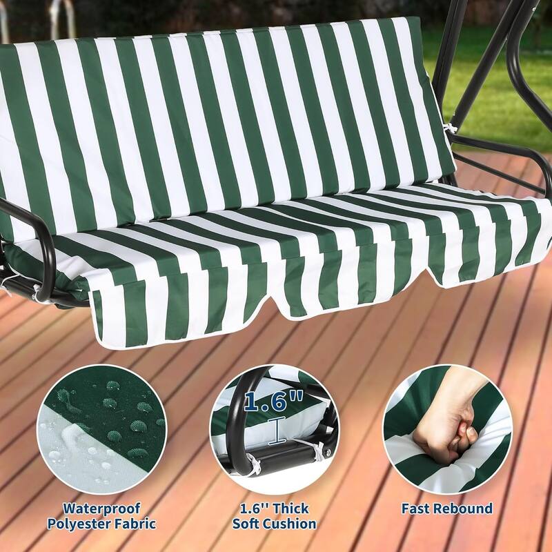 3-Seat Patio Outdoor Porch Swing Chair with Adjustable Canopy for Backyard Lawn Garden