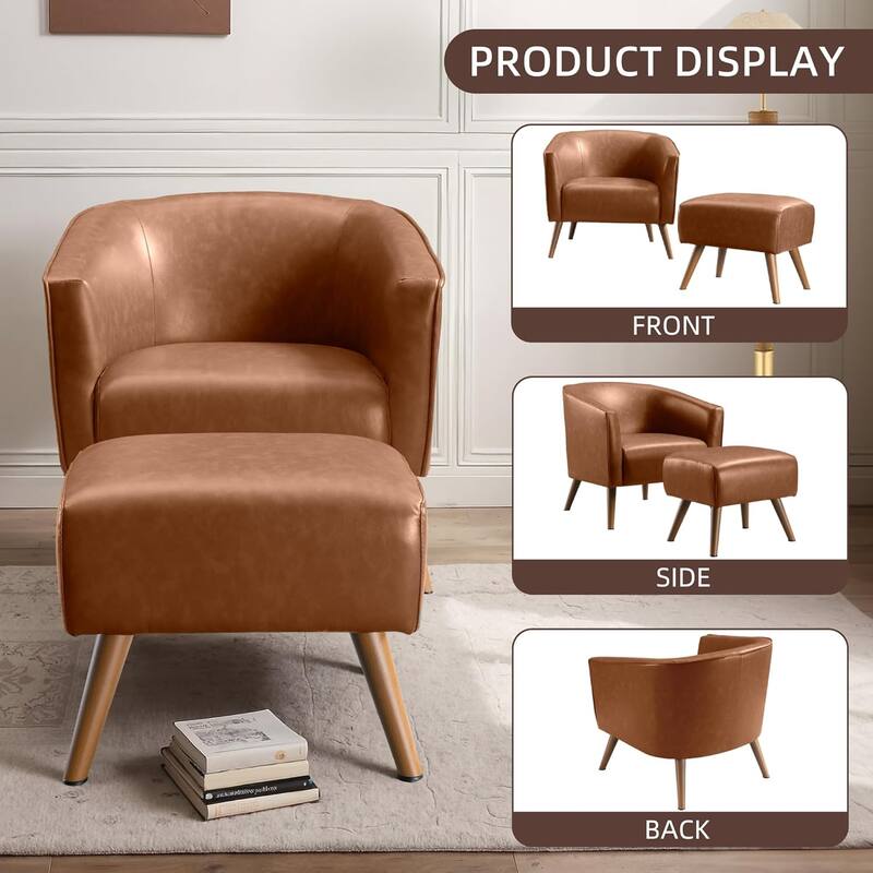 Accent Chair with Ottoman,Modern Barrel Chair and Footrest,Mid Century Living Room Chairs,Upholstered Armchair