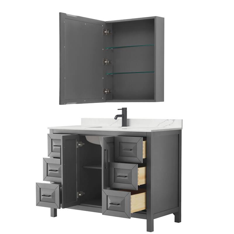 Daria 48-inch Single Vanity, Single Hole Quartz Top, Med Cabinet