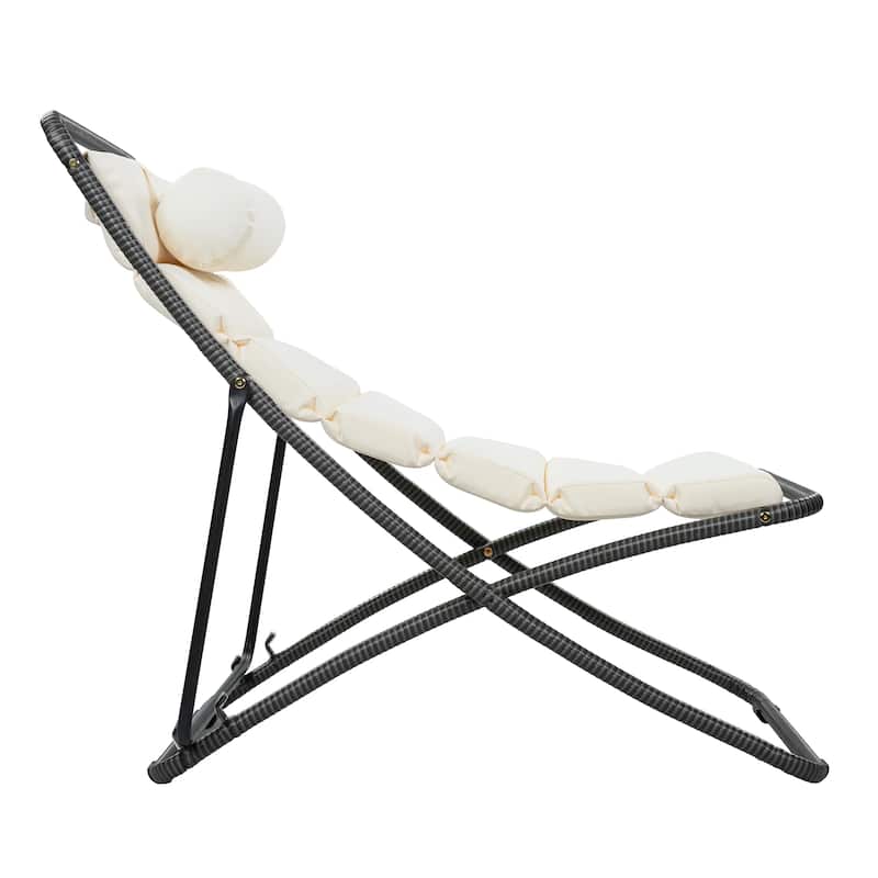 2-Piece Rattan-Wrapped Metal Frame Folding Outdoor Lounge Chair Set by Leisure Zone