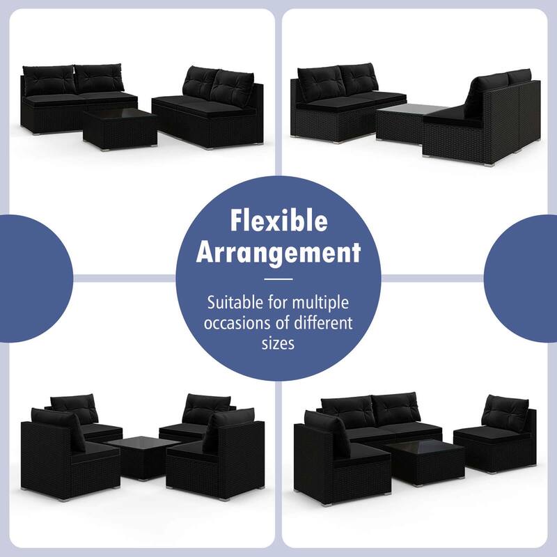 Gymax 5 PCS Patio Furniture Set w/ Seat & Back Cushions Tempered Glass