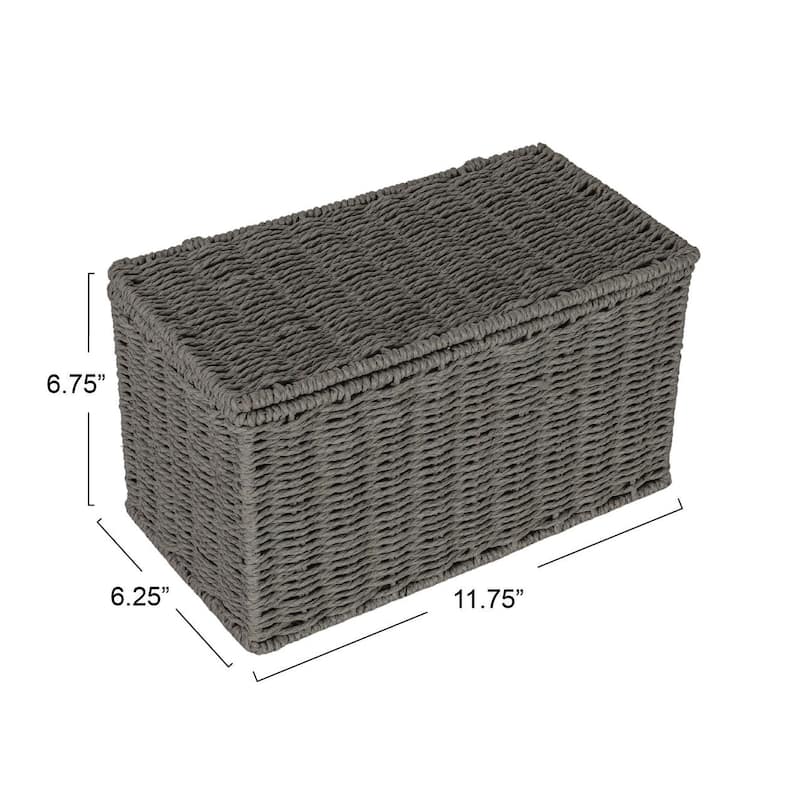 Household Essentials Handwoven Paper Rope Wicker Basket with Lid - 11.8"L x 6.3"W x 6.7"H