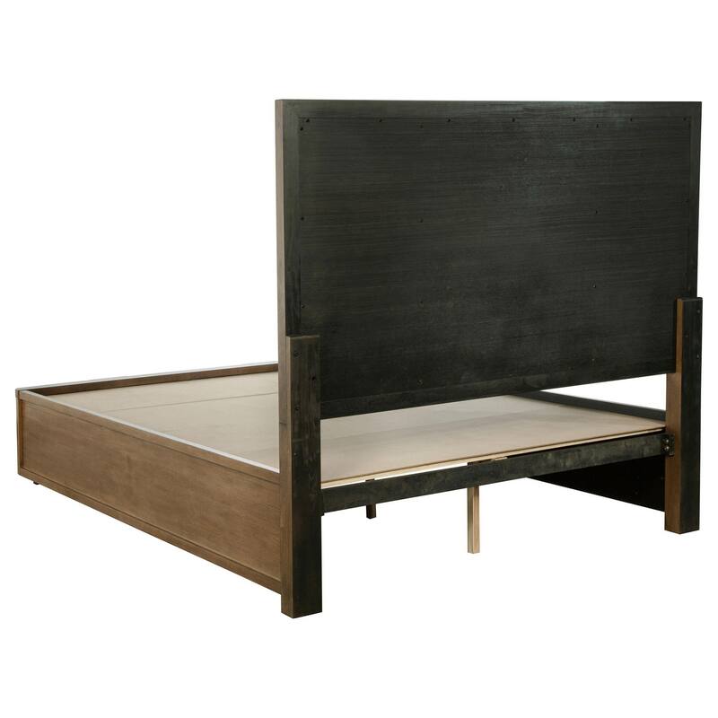 Reon King Platform Bed w 2 Storage Drawers, Reeded Ash Brown Black