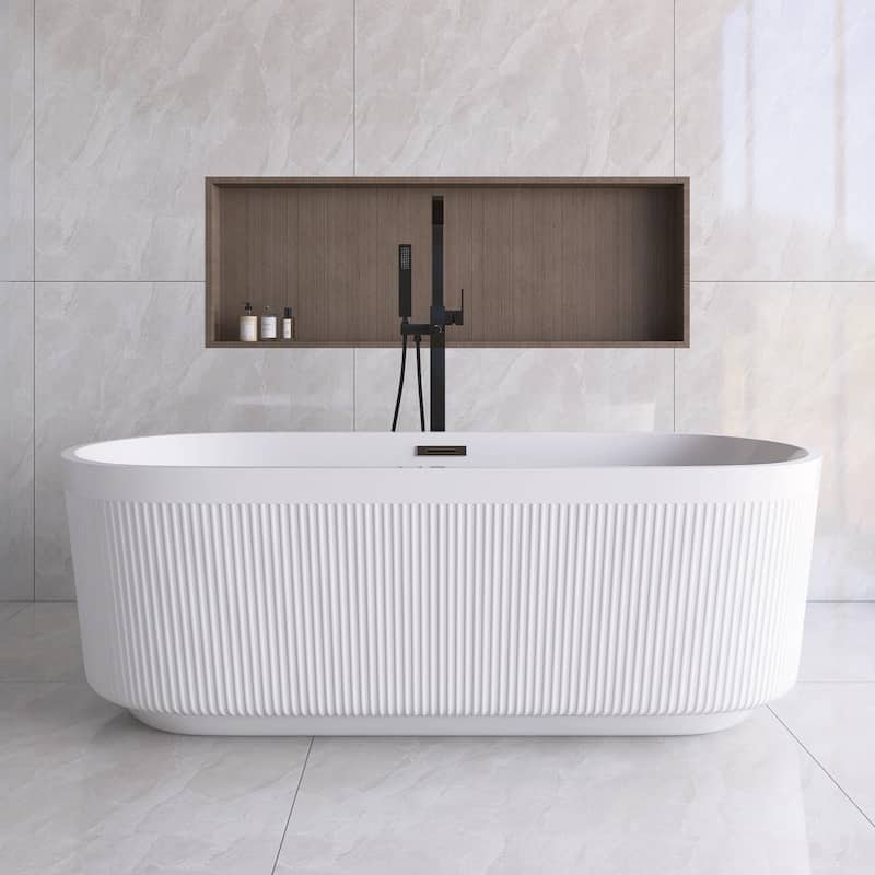 Acrylic Freestanding Flatbottom Soaking Bathtub - 67'' x 32'' - Gloss White