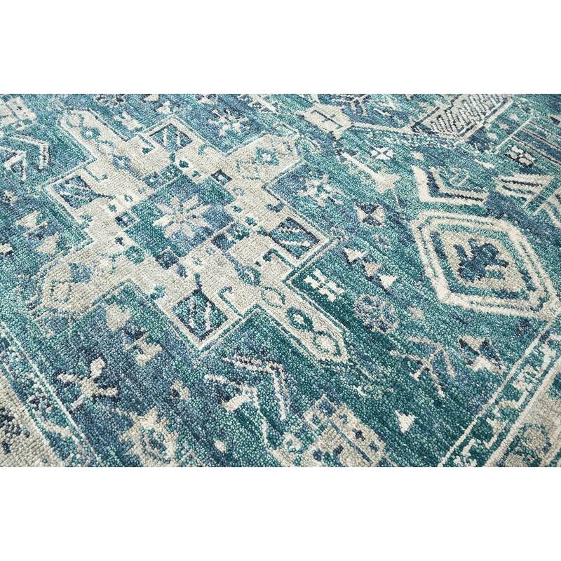 Hand Knotted Turkish Oushak Turquoise Arts & Crafts Wool Area Rug