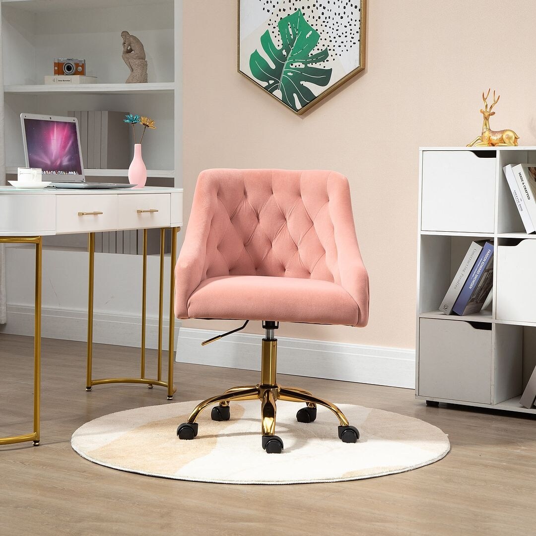 Velvet Upholstered Cushioned Task Chair Velvet Office Swivel Chair N A