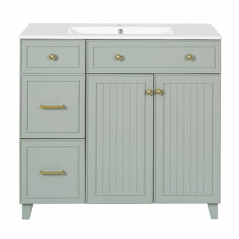 36" Bathroom Vanity with Ceramic Sink, Soft-Close Doors, Standard & Double-Layer Drawers & Adjustable Shelves