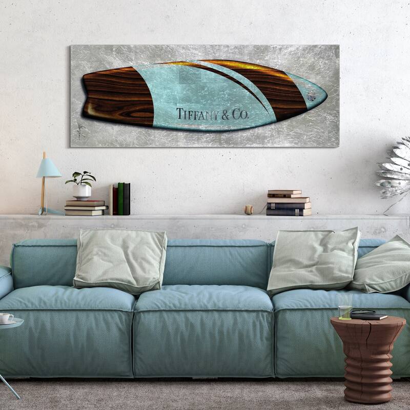 "Fashion T Blue Surfboard" Reverse Printed Tempered Glass with Silver Leaf