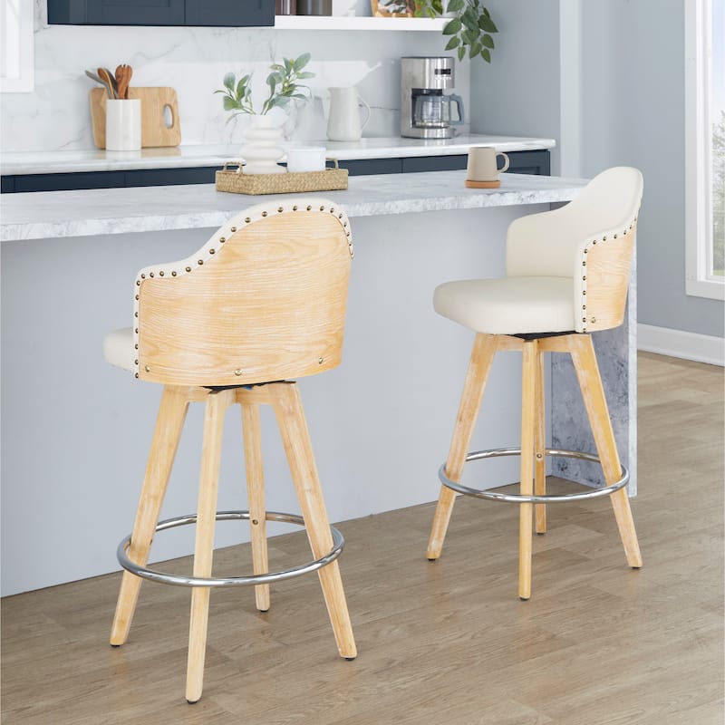 Carson Carrington Valsatra 26" Fixed-Height Counter Stool with Natural Wood Back (Set of 2) - Cream Faux Leather/Natural Wood