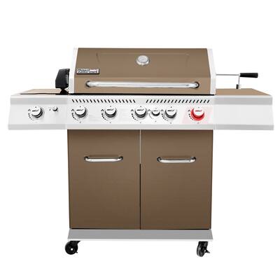 Royal Gourmet 5-Burner Cabinet Style Gas Grill with Rotisserie Kit, Sear Burner,Coffee/Red