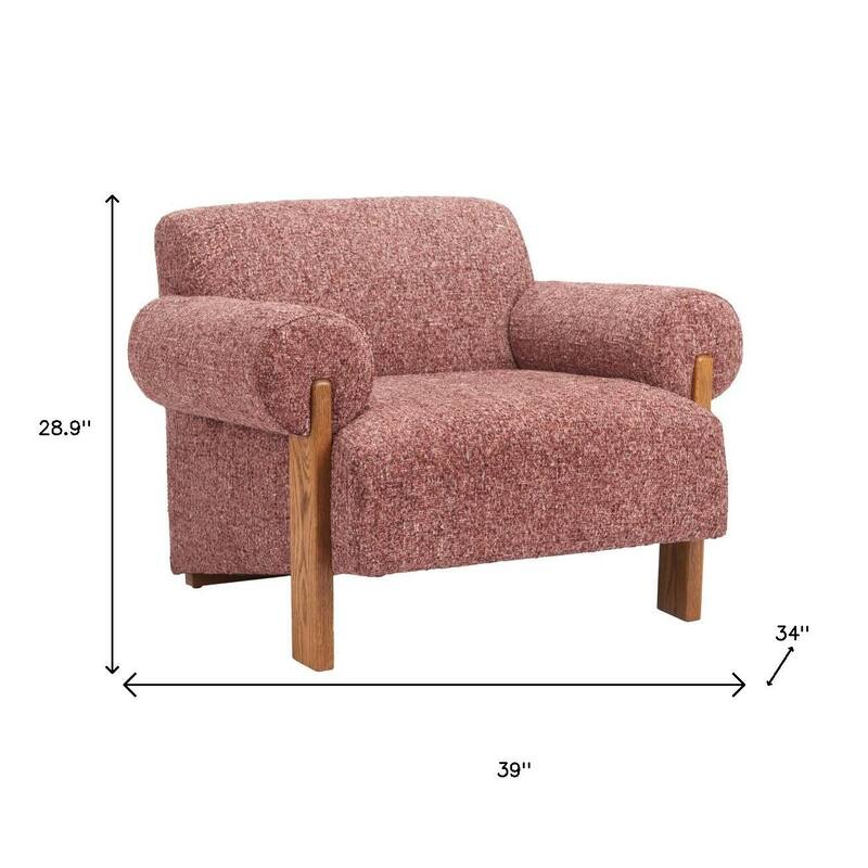 HomeRoots 39" Copper And Brown Woven Upholstery And Solid Wood Arm Chair - 39.00 in. x 28.90 in. x 34.00 in.