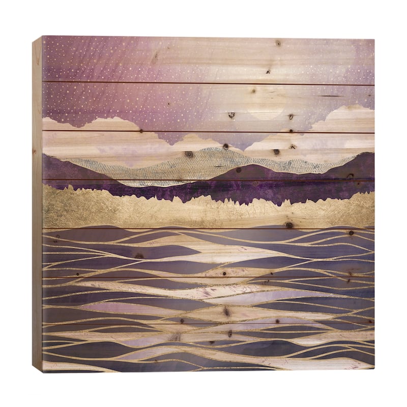 Lunar Waves Print On Wood by SpaceFrog Designs - Multi-Color - 26x26x1.5