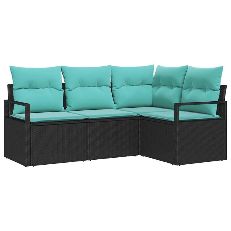 vidaXL 4/5 Garden Sofa Set with Cushions Black/Brown/Grey Poly Rattan - 69.7 x 48 x 27.2