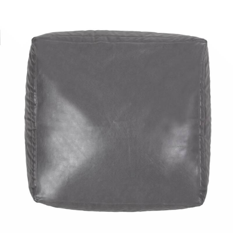Bambo Faux Leather Rectangle Pouf - grey