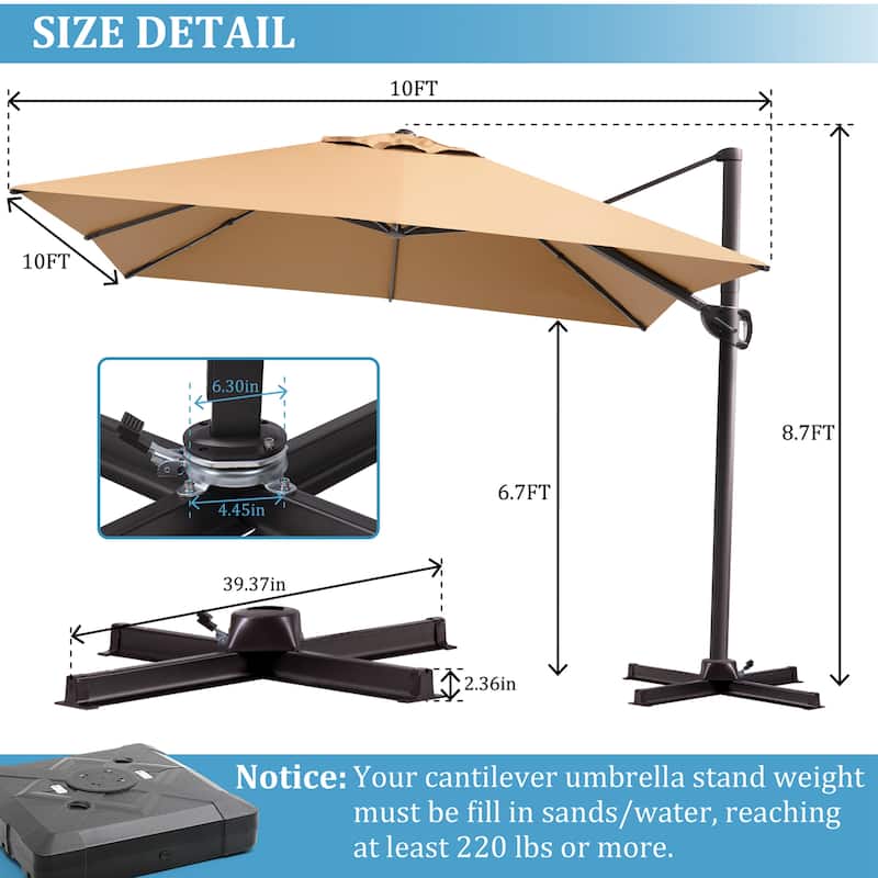 Outdoor Patio Umbrella 9 FT x 11 FT Cantilever-Offset Umbrella