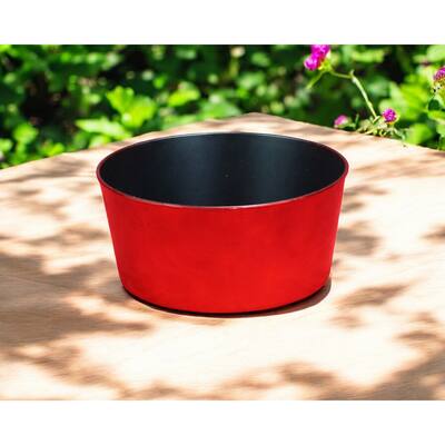 HomeRoots 12" Red Recycled Plastic Indoor Outdoor Round Pot Planter