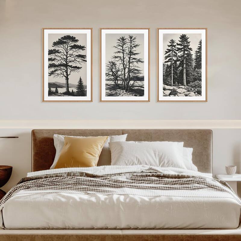 Antique Black and White Wall Decor,Nature Botanical Lake Artwork