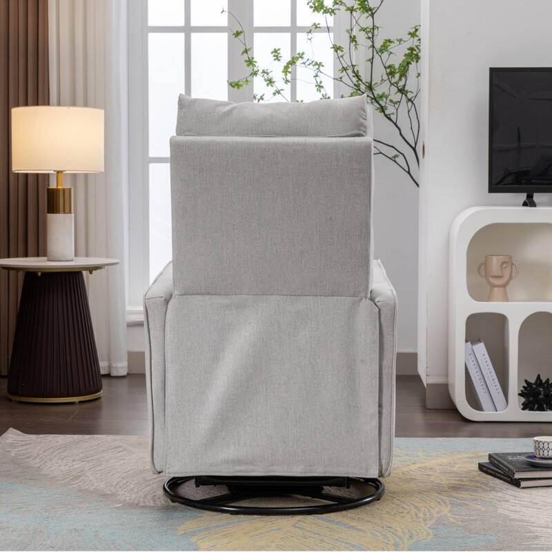 Cotton Linen Fabric Swivel Rocking Chair With Adjustment Backrest Footrest and Samll Pocket
