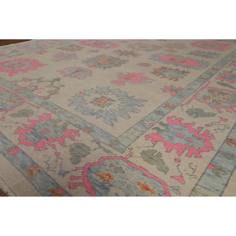 Hand Knotted Oriental 100% Wool Carpet Transitional All-Over Beige & Ivories Oushak Area Rug - 9' 10'' X 8' 1''