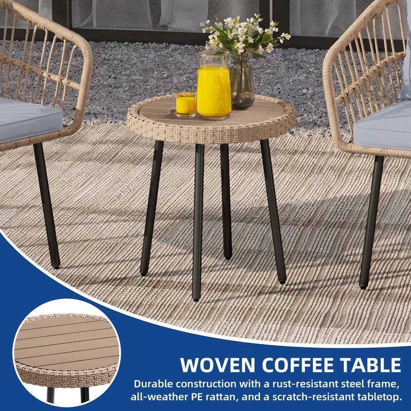 Moasis 3 Pieces Outdoor Wicker Rattan Patio Conversation Bistro Set