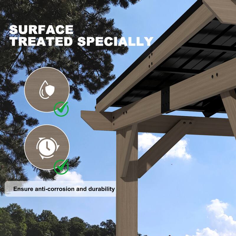 Outdoor Hardtop Gazebo, Cedar Wood Gazebo with Galvanized Steel‌ Roof