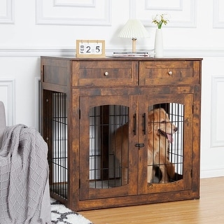 Dog Crate Furniture, Dog Kennel with 2 Drawers and Removable Cushion ...