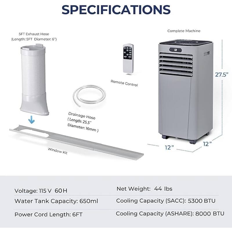 Gymax 8000 BTU 3-in-1 Portable Air Conditioner ASHRAE AC Unit Air