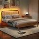 preview thumbnail 5 of 8, Antique Natural Queen Size Platform Bed with Rattan Accents, LED Light and Slat