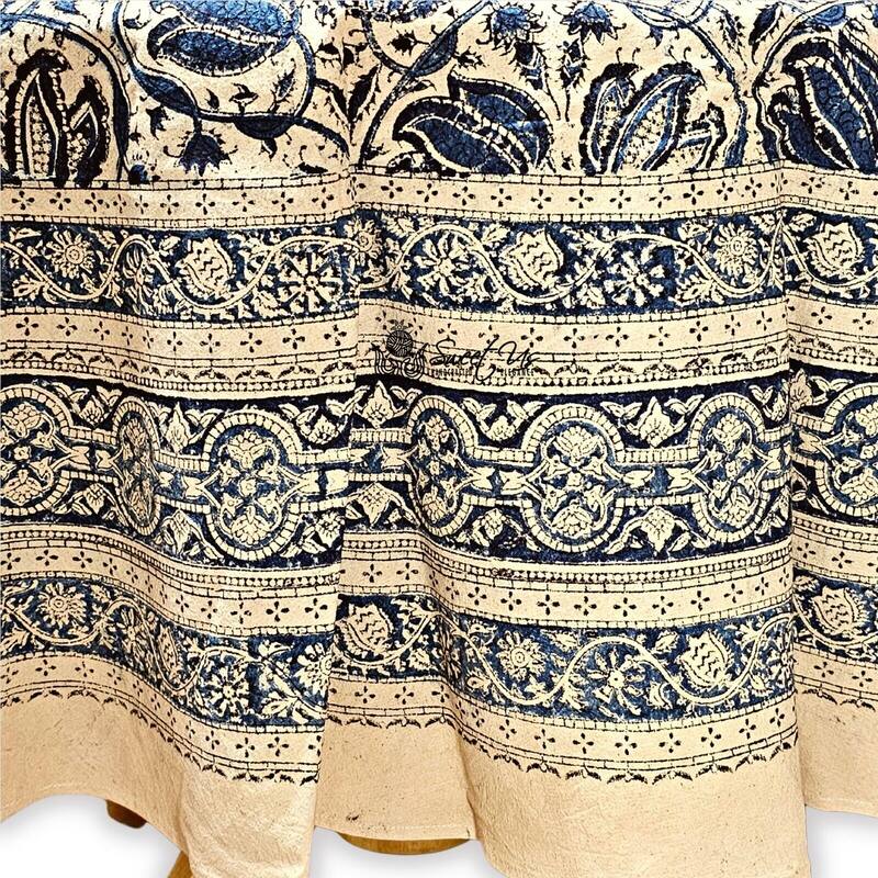 Vegetable Dye Tulip Floral Block Print Tablecloth Collection