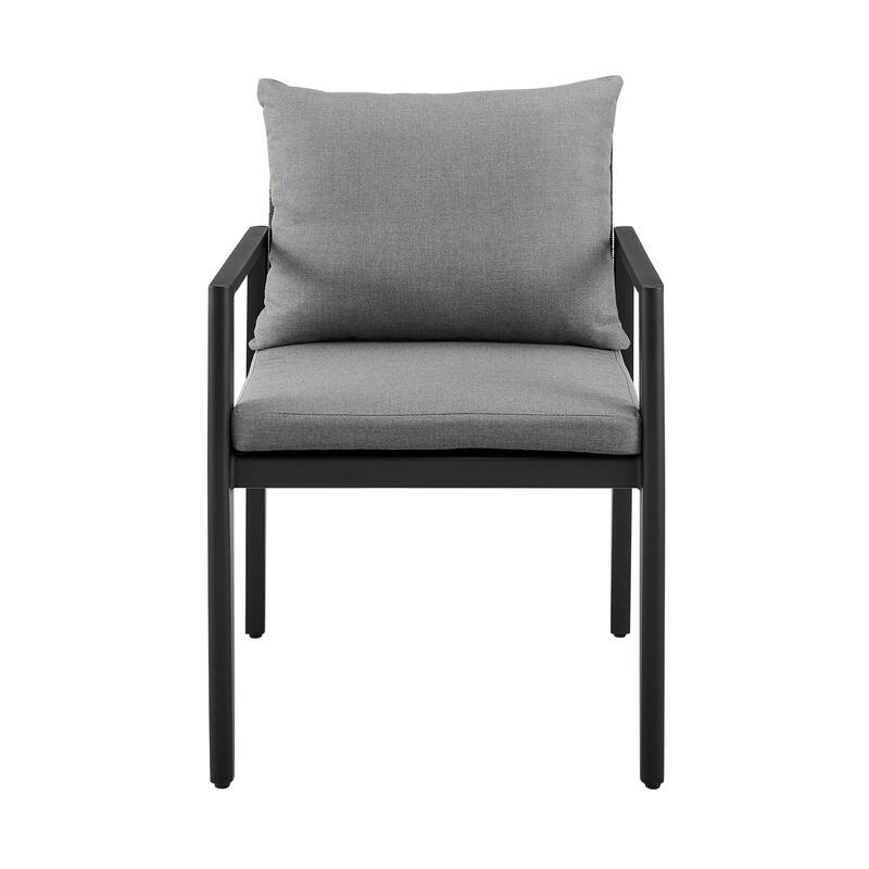 Cayman Outdoor Patio Dining Chairs with Arms in Aluminum with Grey Cushions - Set of 2