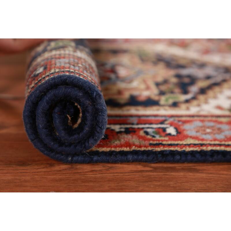 Hand Knotted Oriental 100% Wool Carpet Traditional Medallion Navy Blue & Blues Heriz (serapi) Area Rug - 3' 0'' X 2' 0''