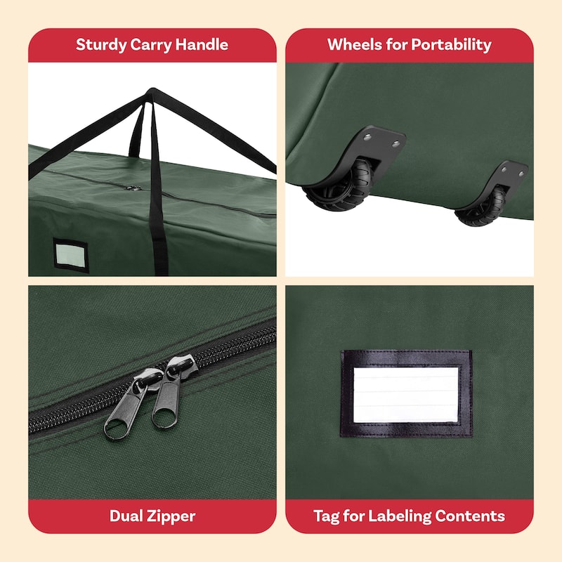 Rolling Christmas Tree Storage Bag- For 12 FT Artificial Trees-Green Canvas Duffel with Wheels by Hastings Home