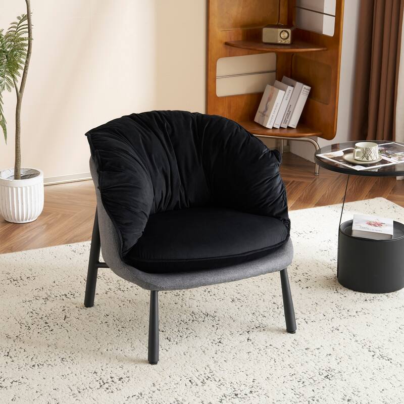 Modern Velvet Accent Chair with Wooden Frame and Black Metal Legs for Living Room or Lounge Seating - 27.4"L x 27"W x 29.1"H