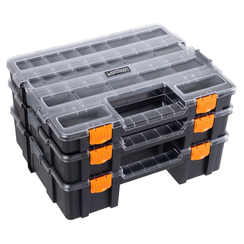 Tool Box Organizer - 3-in-1 Portable Parts Organizer with 52 Customizable Compartments by Stalwart (Gray) - Orange/Grey