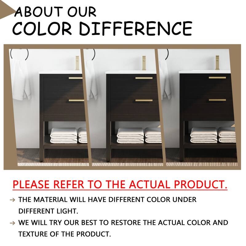 Freestanding Black Chestnut Bathroom Vanity with Ceramic Sink, Gold Metal Handle, Soft Closing Drawers - 30in L Plywood