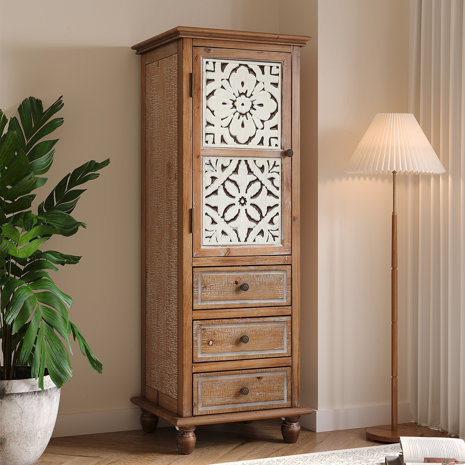 Rustic Wooden Storage Cabinet Side Cabinet with Drawers, Accent Cabinet Entryway Cabinet with Shelves