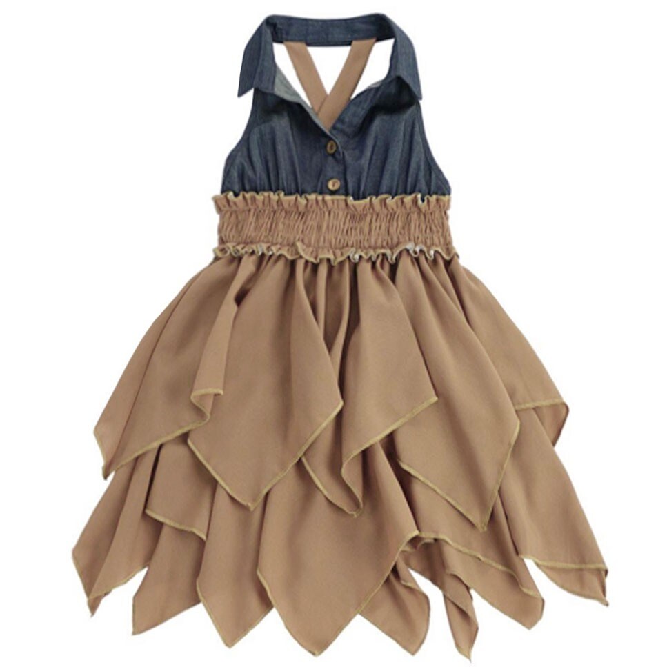 Shop Lele For Kids Little Girls Brown Cascade Ruffle Halter Strap Dress Overstock
