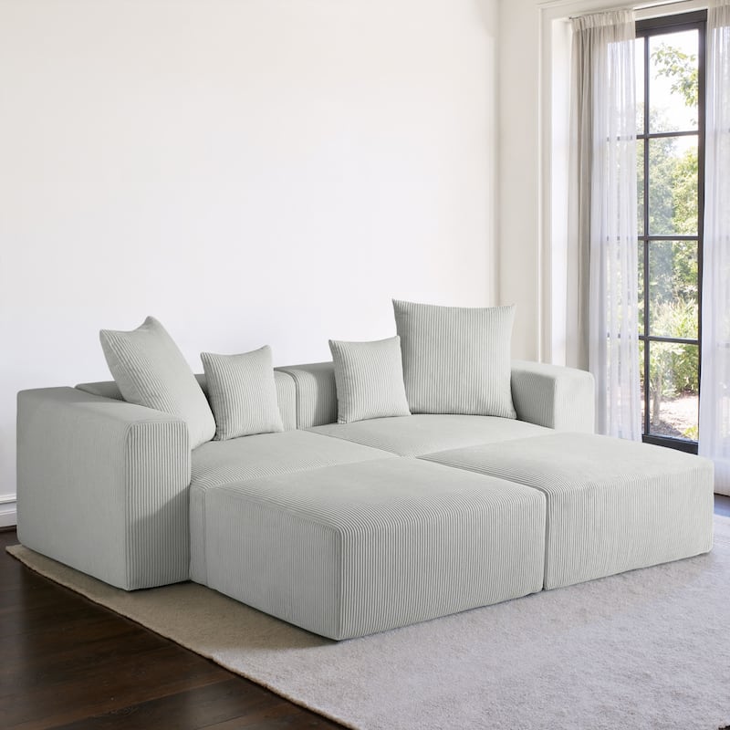 4-Piece Modern Corduroy Modular Sectional Sofa Set with 4 Throw Pillows