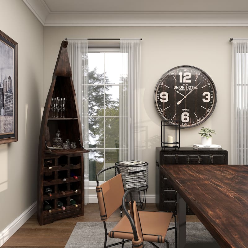 Brown Wood 12 Bottle and 2 Shelf Boat Standing Wine Rack with Foldable Tray