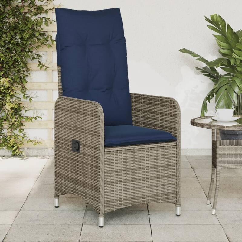 vidaXL Reclining Patio Chair with Cushions Outdoor Furniture Gray Poly Rattan - 21.5" x 23" x 36.2" - Grey