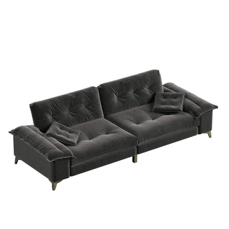104.7" Modern Sectional Sofa with Tufted Design, Removable Armrests, Metal Legs & 2 Pillows, Chenille Upholstered Couch