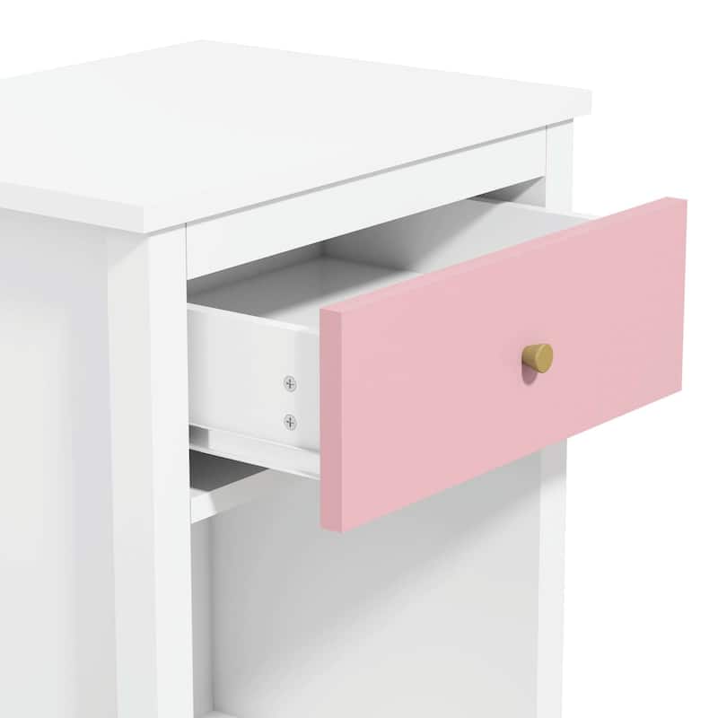 Wooden Nightstand with One Drawer One Shelf for Kids, Adults, White