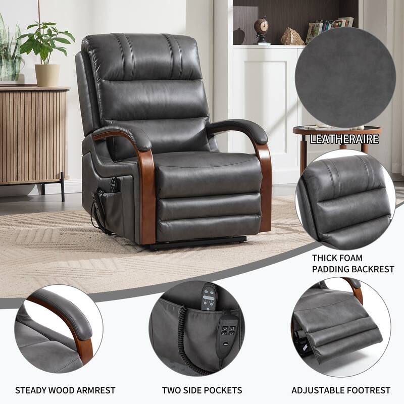 Dual Motor Power Lift Recliner with Heat Massage and Solid Wood Armrests