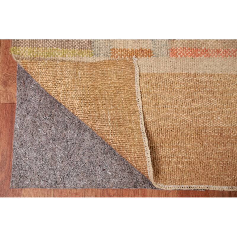 Hand Woven Oriental 100% Jute Carpet Modern Stripe Beige & Ivories Kilim Area Rug - 13' 11'' X 10' 3''
