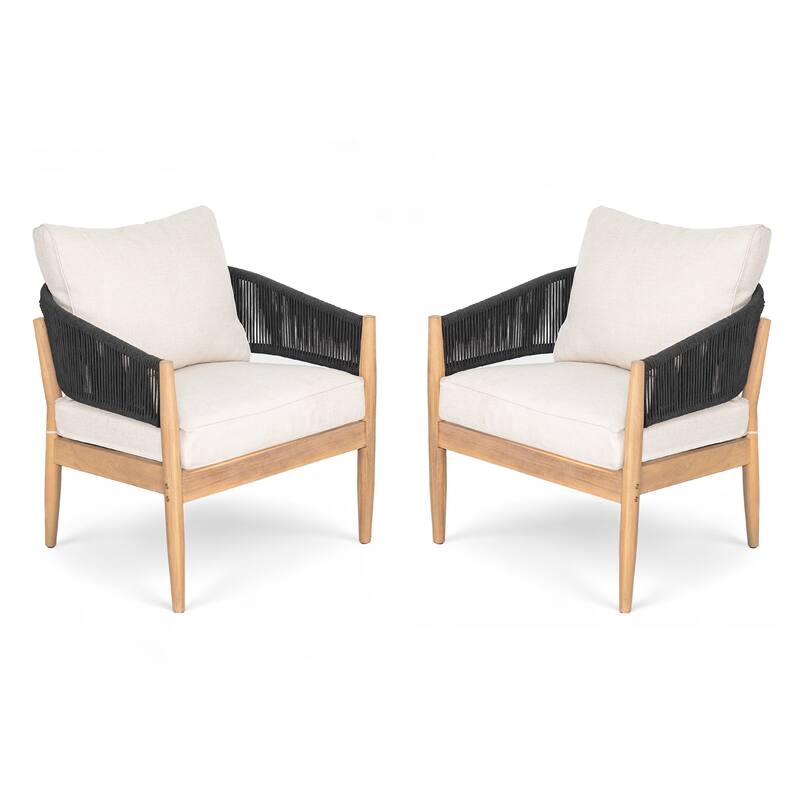 Christopher Knight Home - Lukas Rustic Acacia Patio Club Chair with Rope（Set of 2）.
