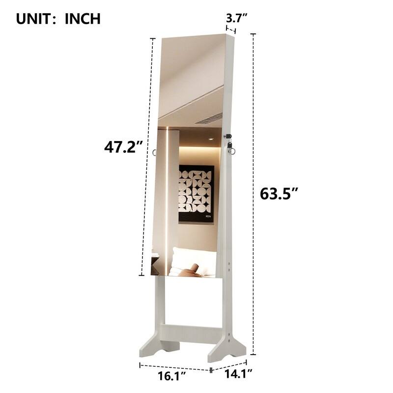 Standing Full Length Mirror Jewelry Cabinet Armoires, Lockable Storage Cabinet